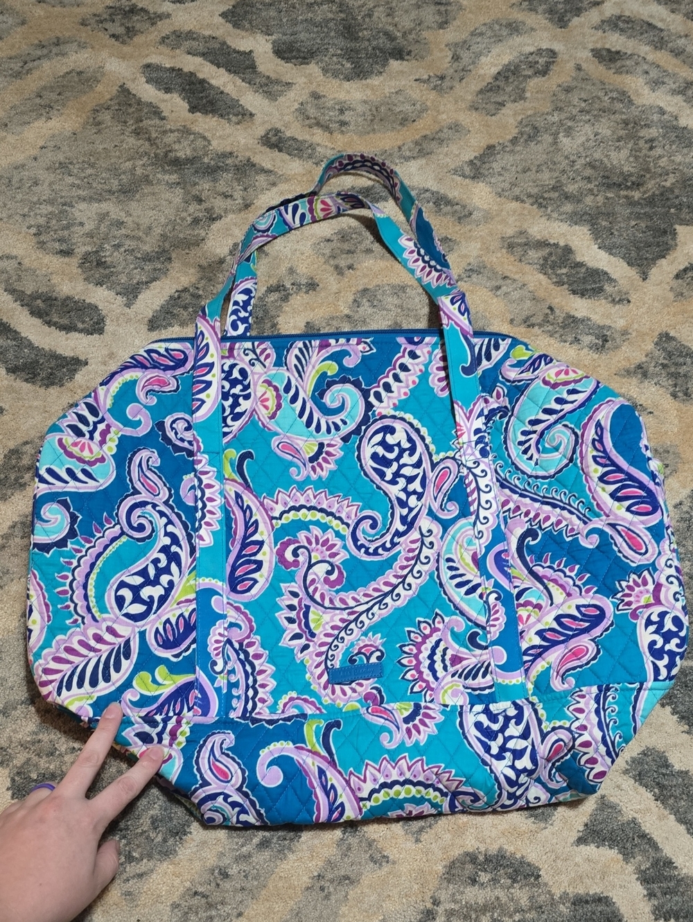 Vera Bradley Paisley Quilted Tote in Teal, Blue and Pink